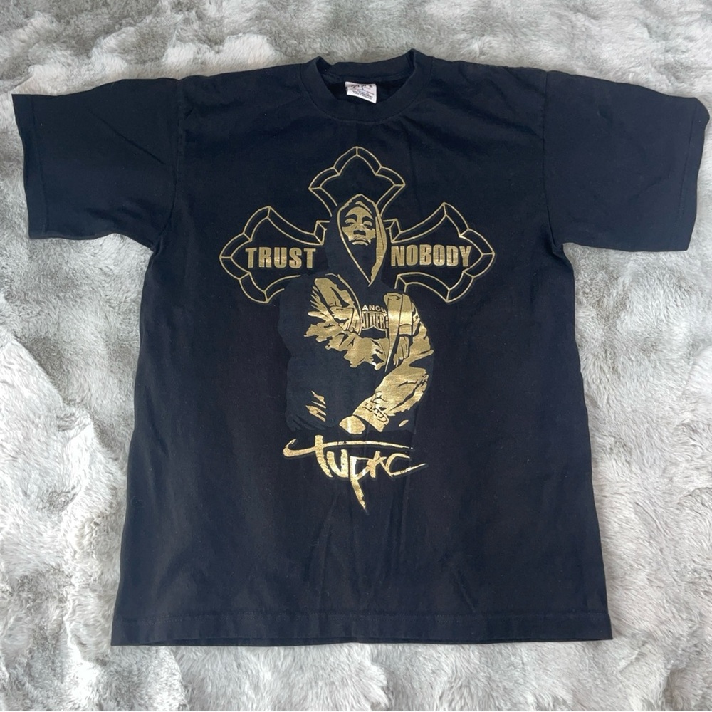 Shaka Wear Tupac Trust Nobody Graphic T-Shirt Black Gold LG SuperMAX Heavy-0689